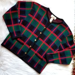 Tally Ho Vintage Plaid Gold Button Sweater M